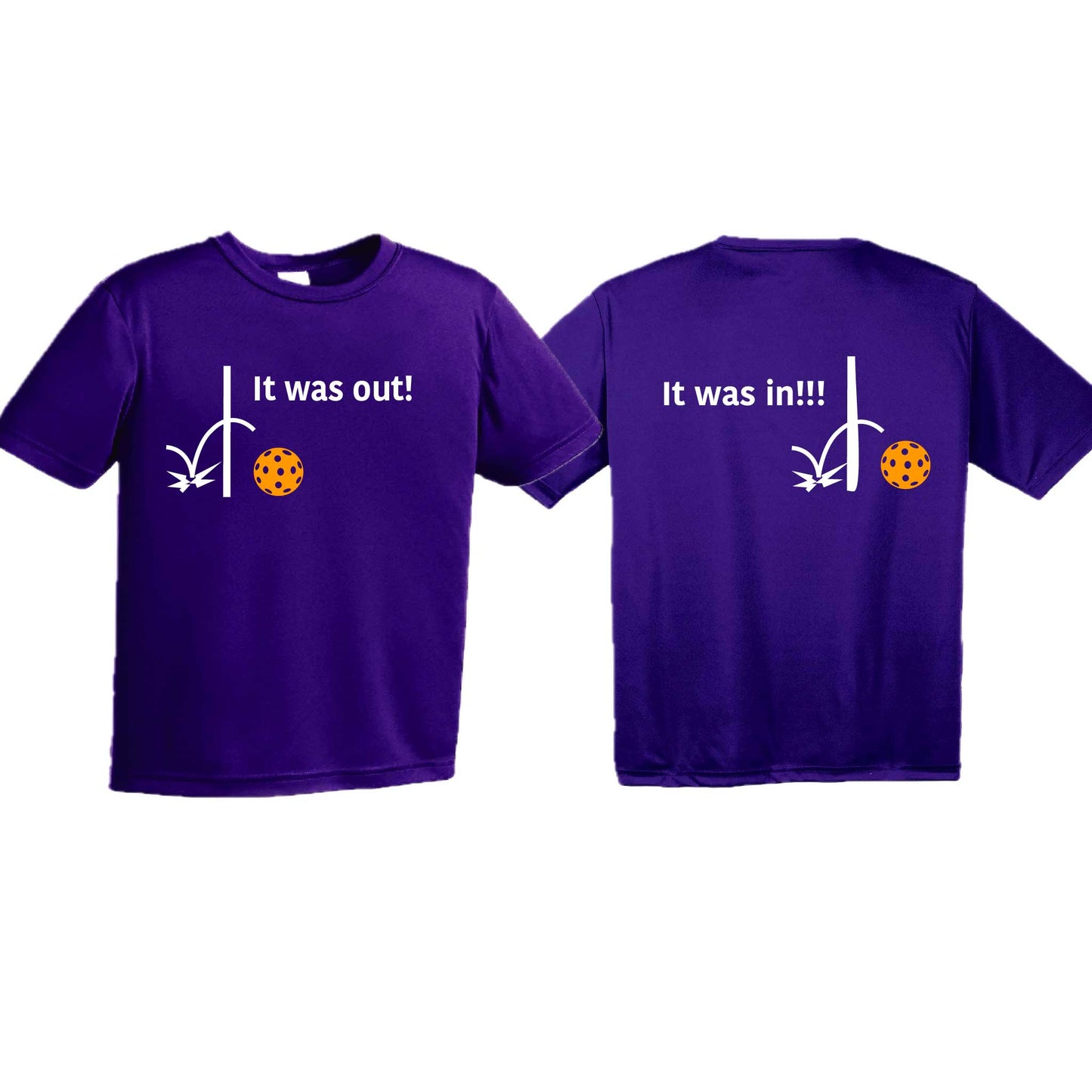 It Was Out! It Was In! (Pickleballs Cyan Green Orange) | Youth Short Sleeve Pickleball T-Shirts | 100% Polyester