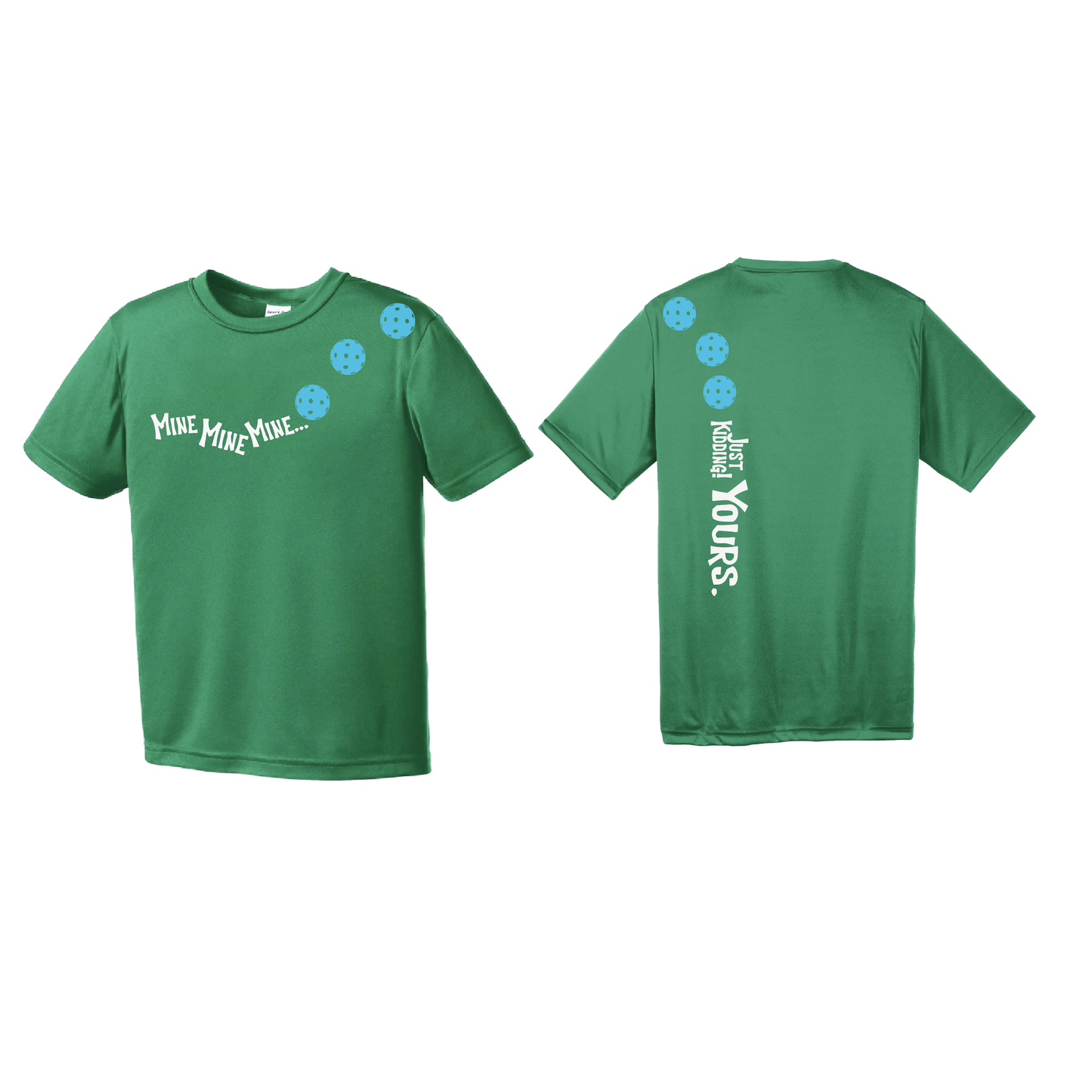 Mine JK Yours (Pickleballs Cyan Green Orange) | Youth Short Sleeve Pickleball Shirts | 100% Polyester