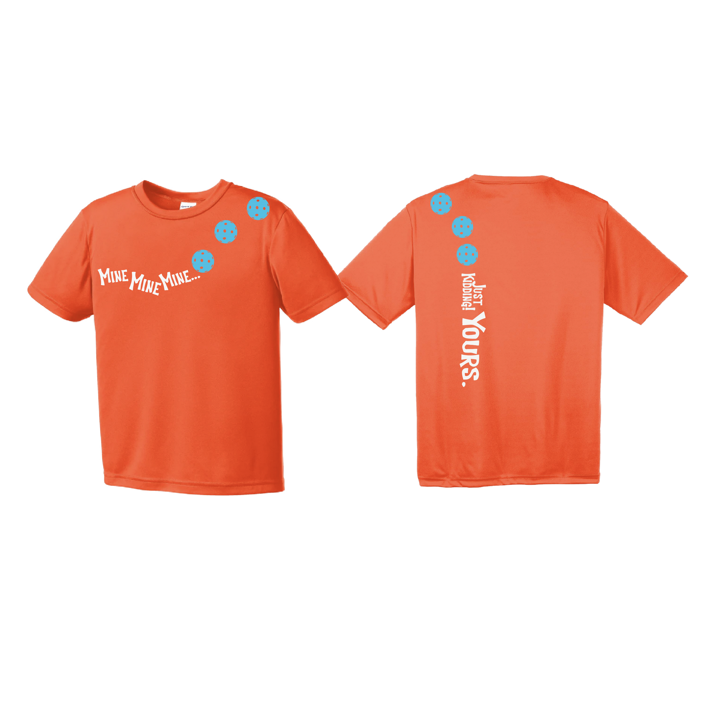 Mine JK Yours (Pickleballs Cyan Green Orange) | Youth Short Sleeve Pickleball Shirts | 100% Polyester