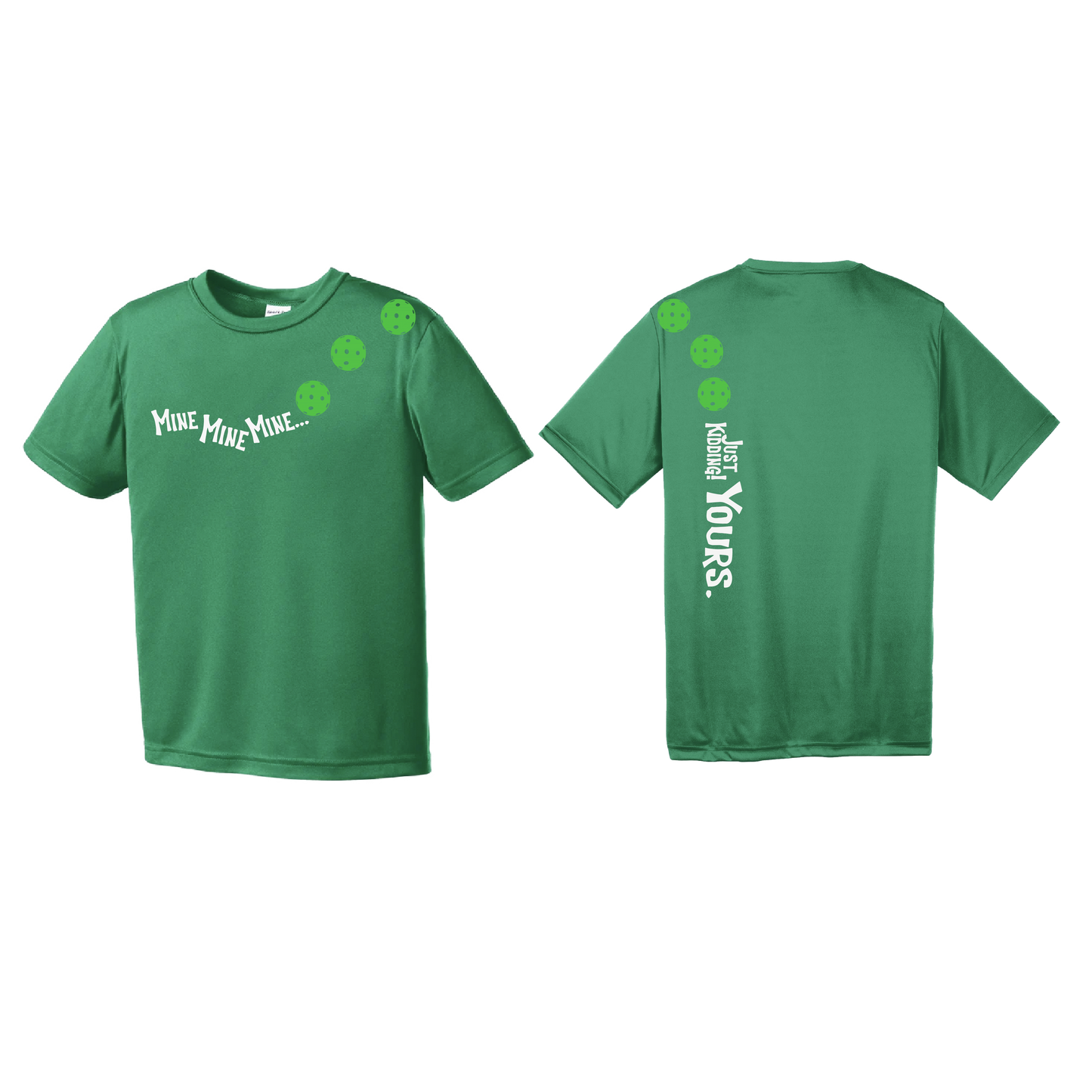 Mine JK Yours (Pickleballs Cyan Green Orange) | Youth Short Sleeve Pickleball Shirts | 100% Polyester