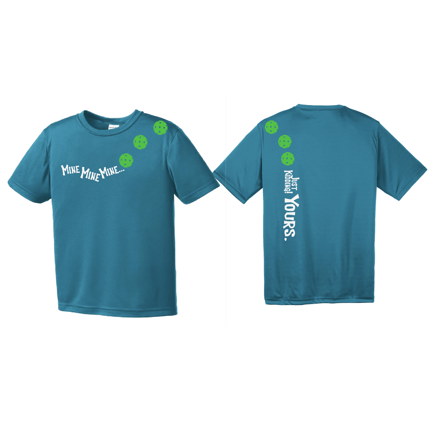 Mine JK Yours (Pickleballs Cyan Green Orange) | Youth Short Sleeve Pickleball Shirts | 100% Polyester