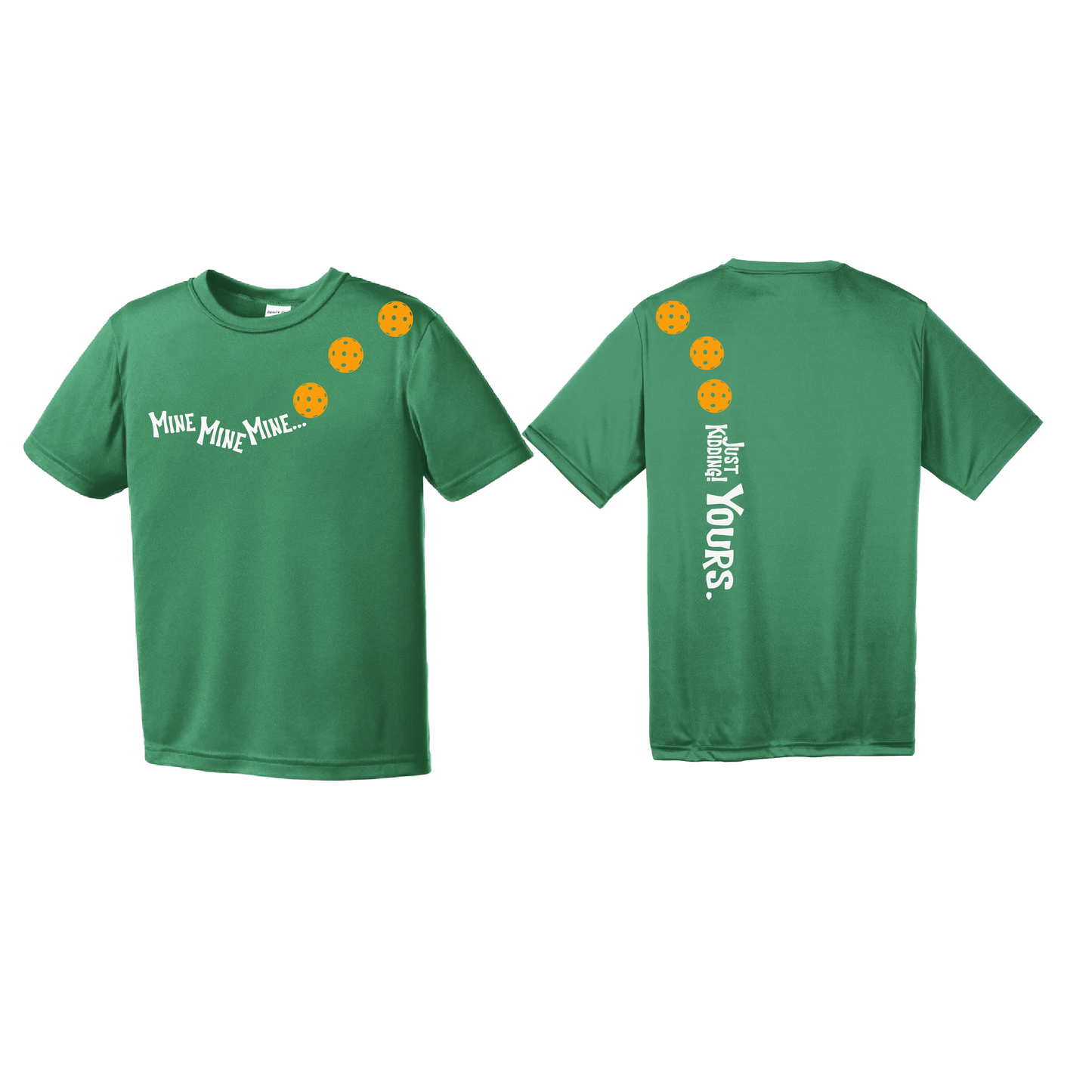 Mine JK Yours (Pickleballs Cyan Green Orange) | Youth Short Sleeve Pickleball Shirts | 100% Polyester