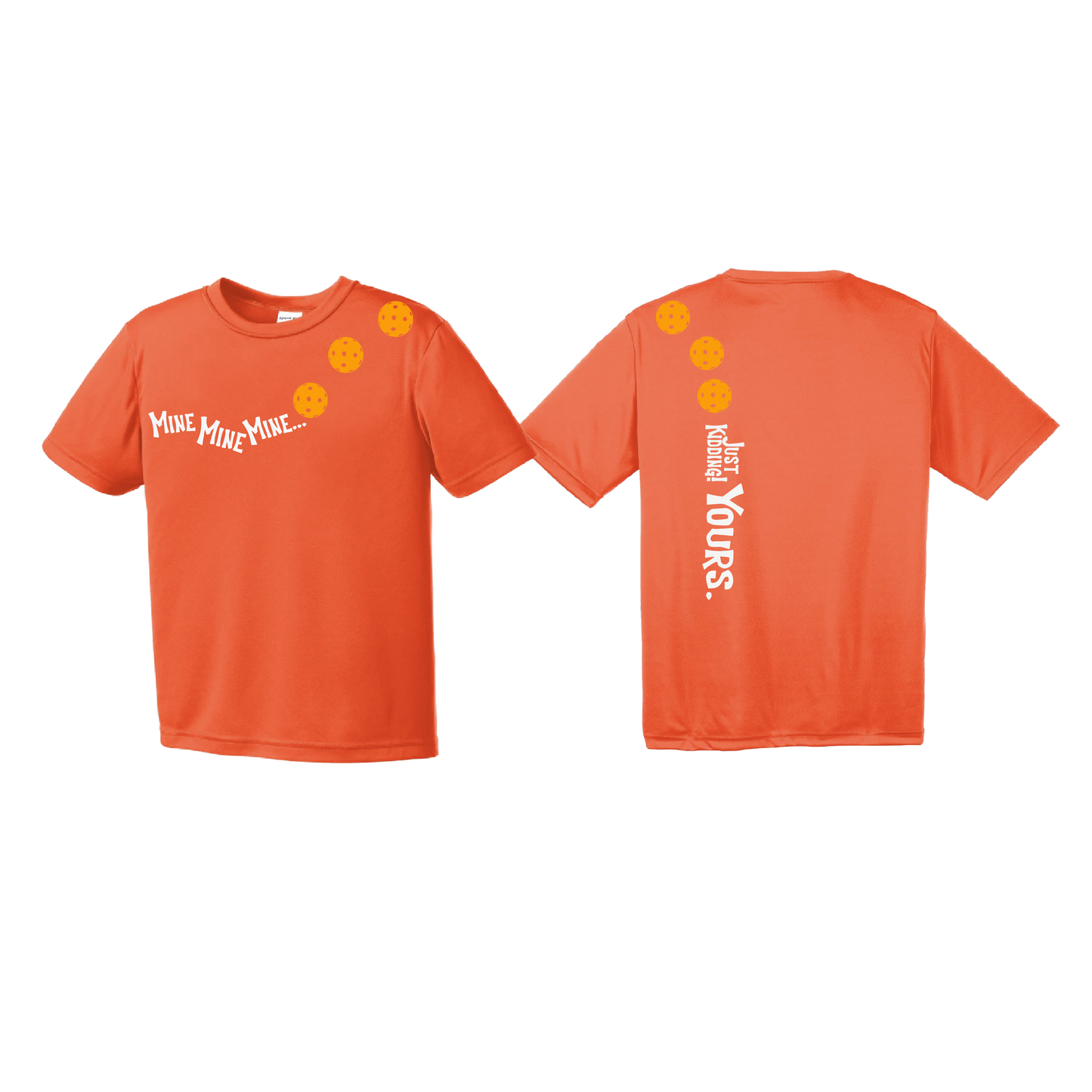 Mine JK Yours (Pickleballs Cyan Green Orange) | Youth Short Sleeve Pickleball Shirts | 100% Polyester