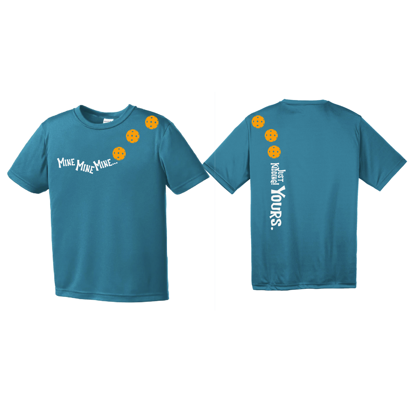 Mine JK Yours (Pickleballs Cyan Green Orange) | Youth Short Sleeve Pickleball Shirts | 100% Polyester