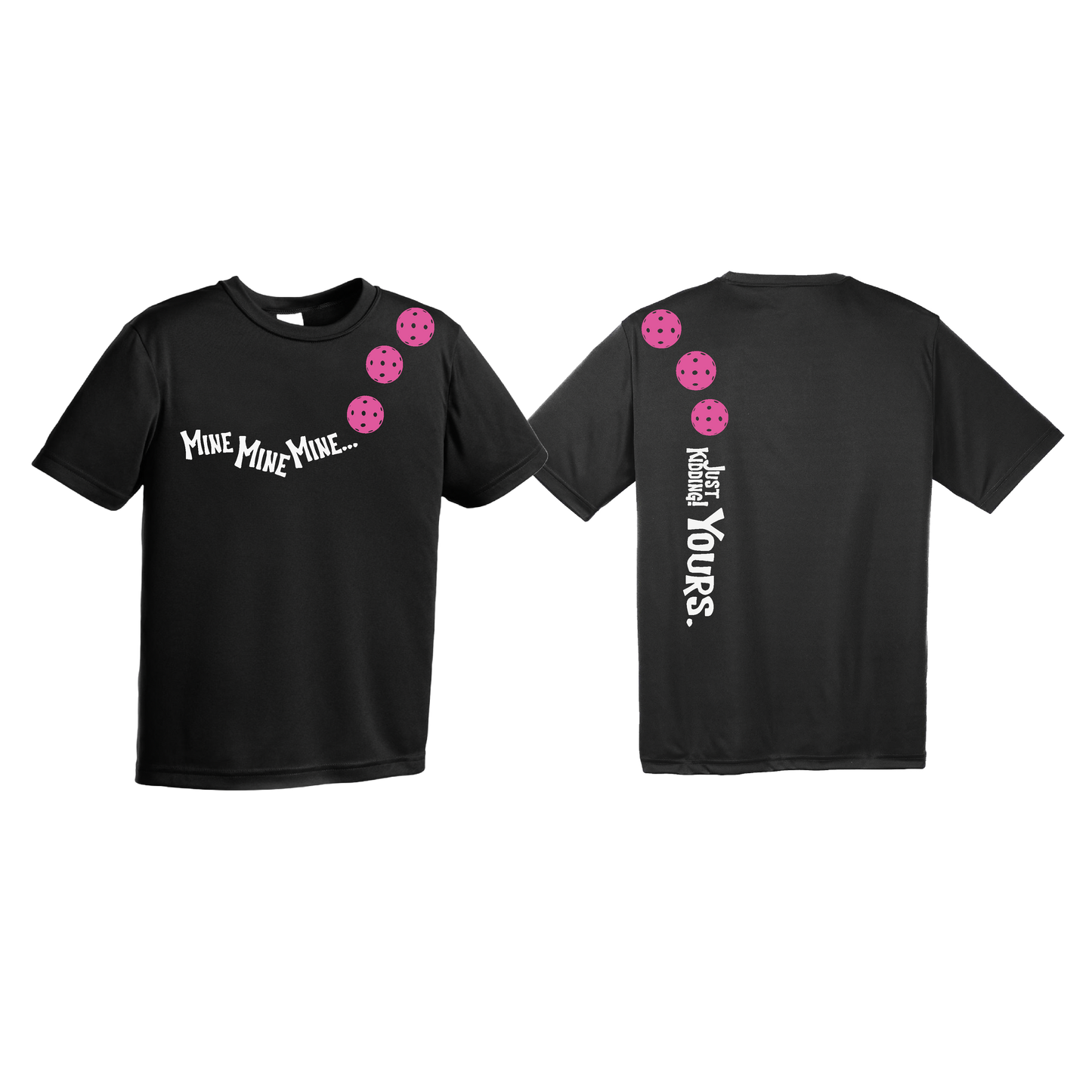 Mine JK Yours (Pickleballs Pink Purple Rainbow) | Youth Short Sleeve Pickleball Shirts | 100% Polyester