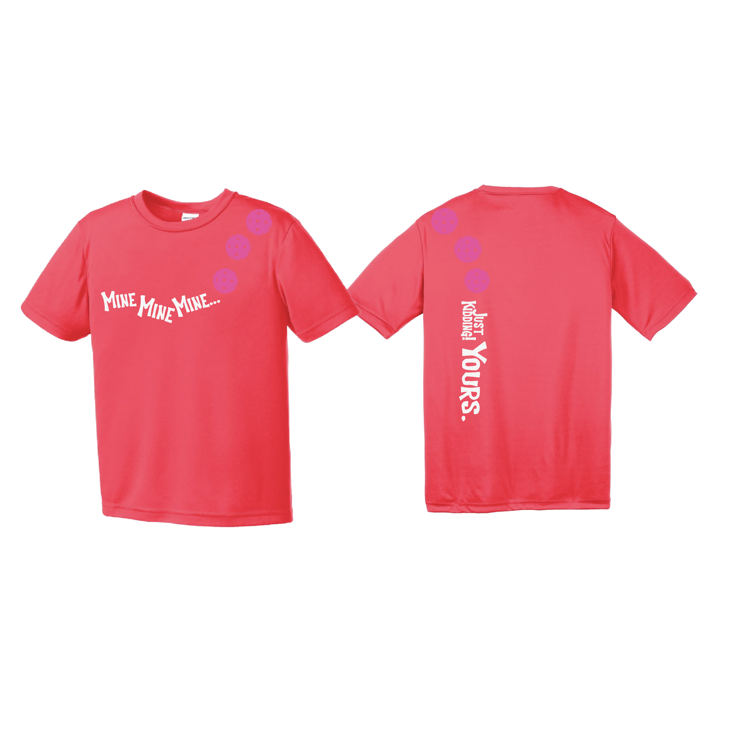 Mine JK Yours (Pickleballs Pink Purple Rainbow) | Youth Short Sleeve Pickleball Shirts | 100% Polyester