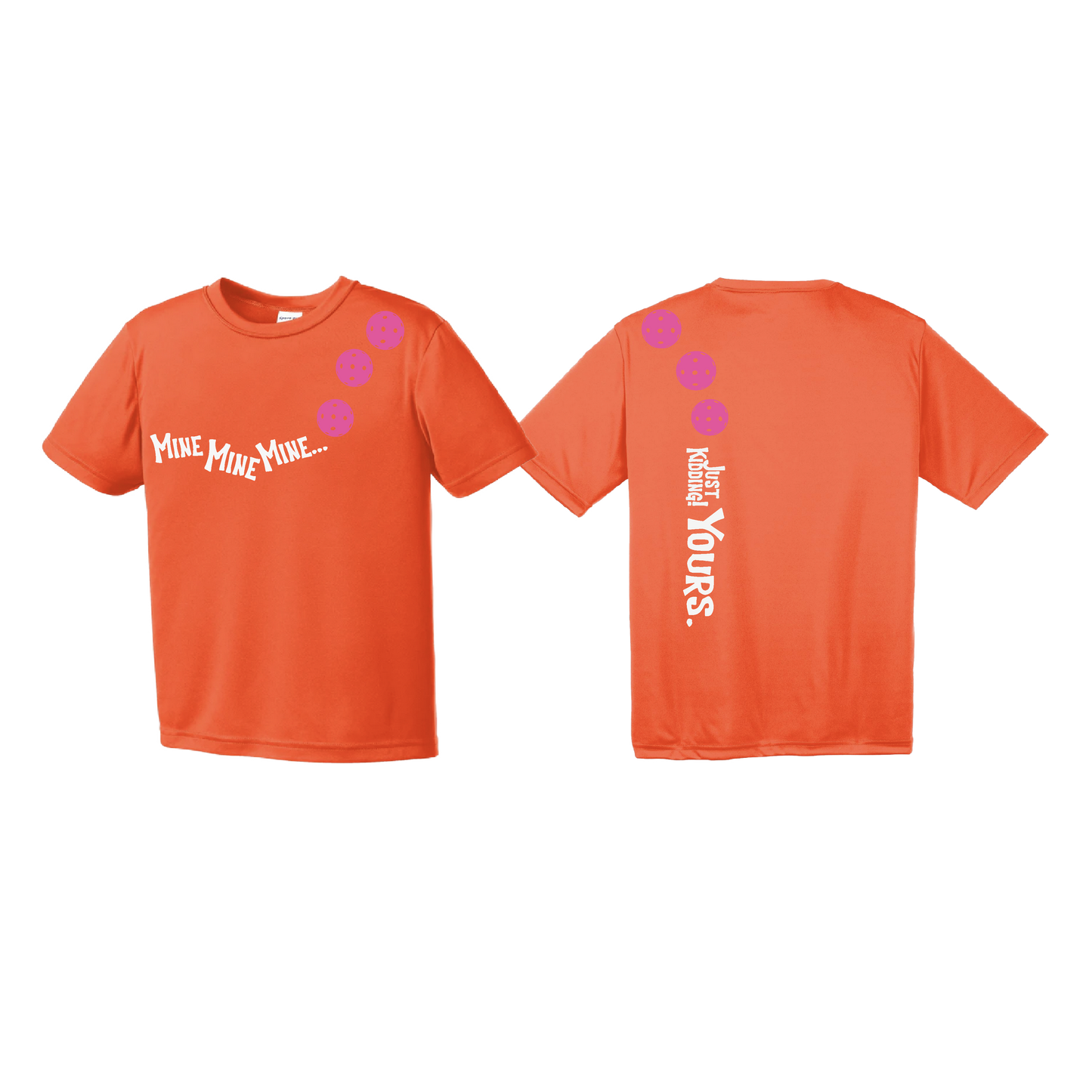 Mine JK Yours (Pickleballs Pink Purple Rainbow) | Youth Short Sleeve Pickleball Shirts | 100% Polyester