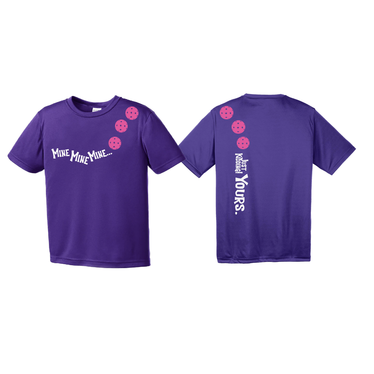 Mine JK Yours (Pickleballs Pink Purple Rainbow) | Youth Short Sleeve Pickleball Shirts | 100% Polyester