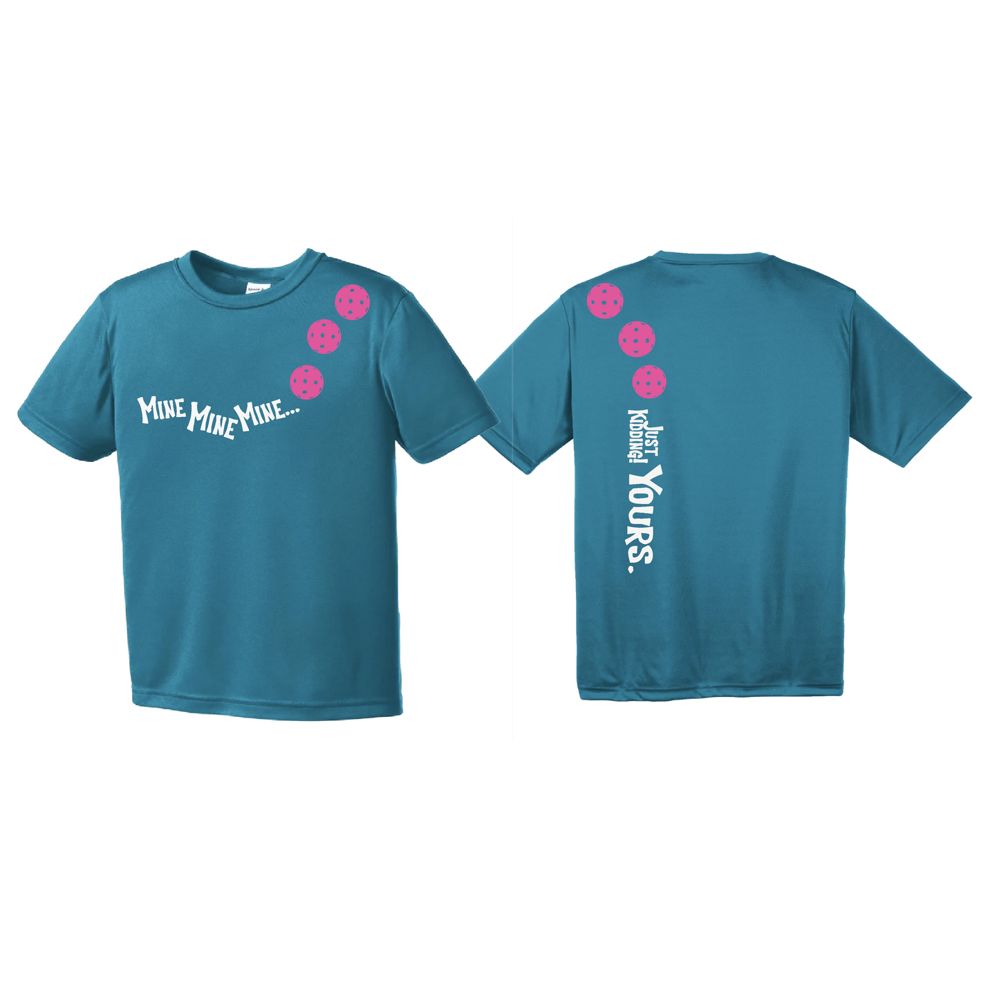 Mine JK Yours (Pickleballs Pink Purple Rainbow) | Youth Short Sleeve Pickleball Shirts | 100% Polyester