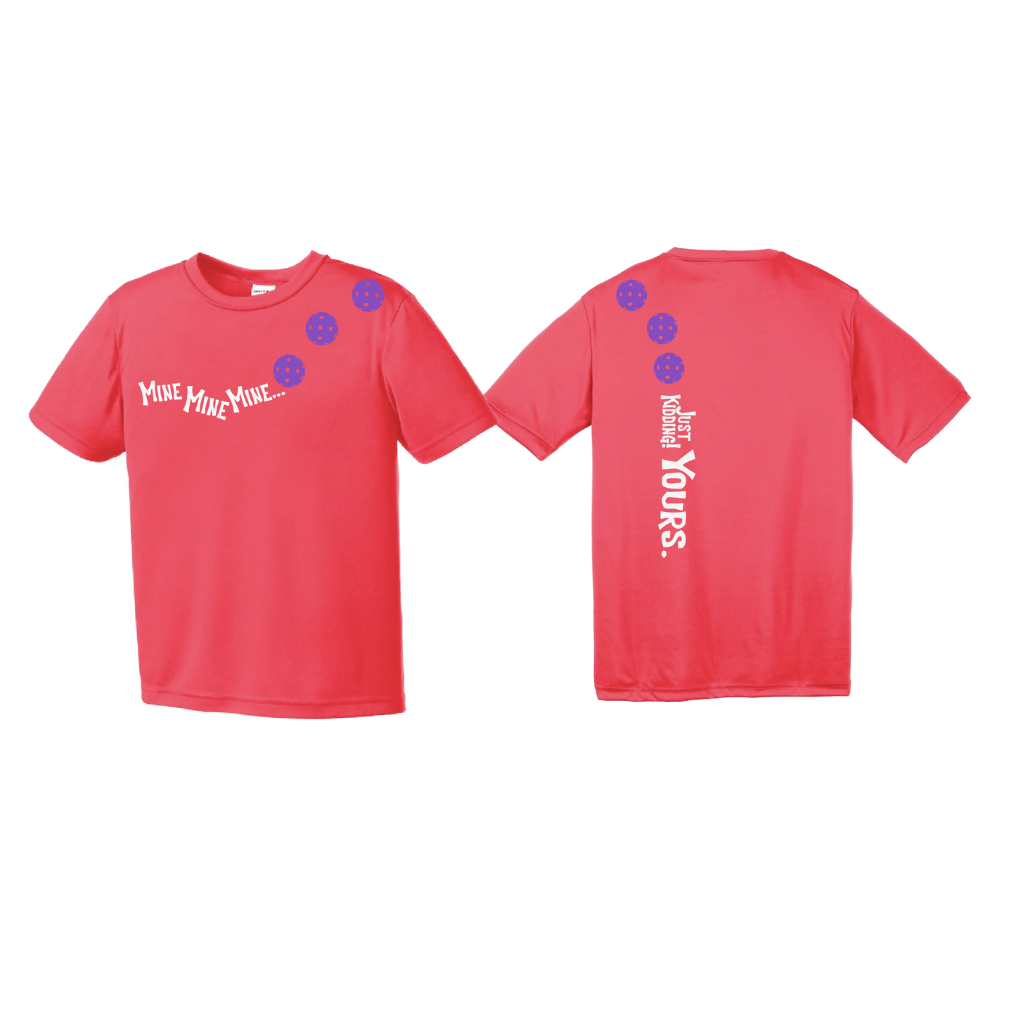 Mine JK Yours (Pickleballs Pink Purple Rainbow) | Youth Short Sleeve Pickleball Shirts | 100% Polyester