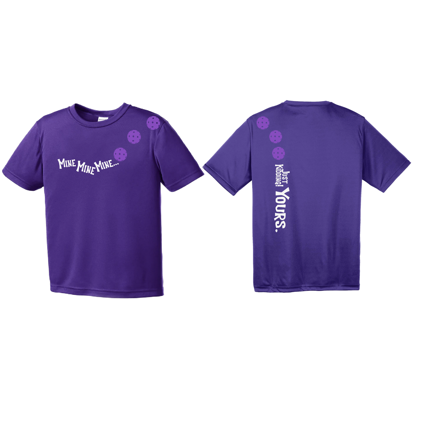 Mine JK Yours (Pickleballs Pink Purple Rainbow) | Youth Short Sleeve Pickleball Shirts | 100% Polyester