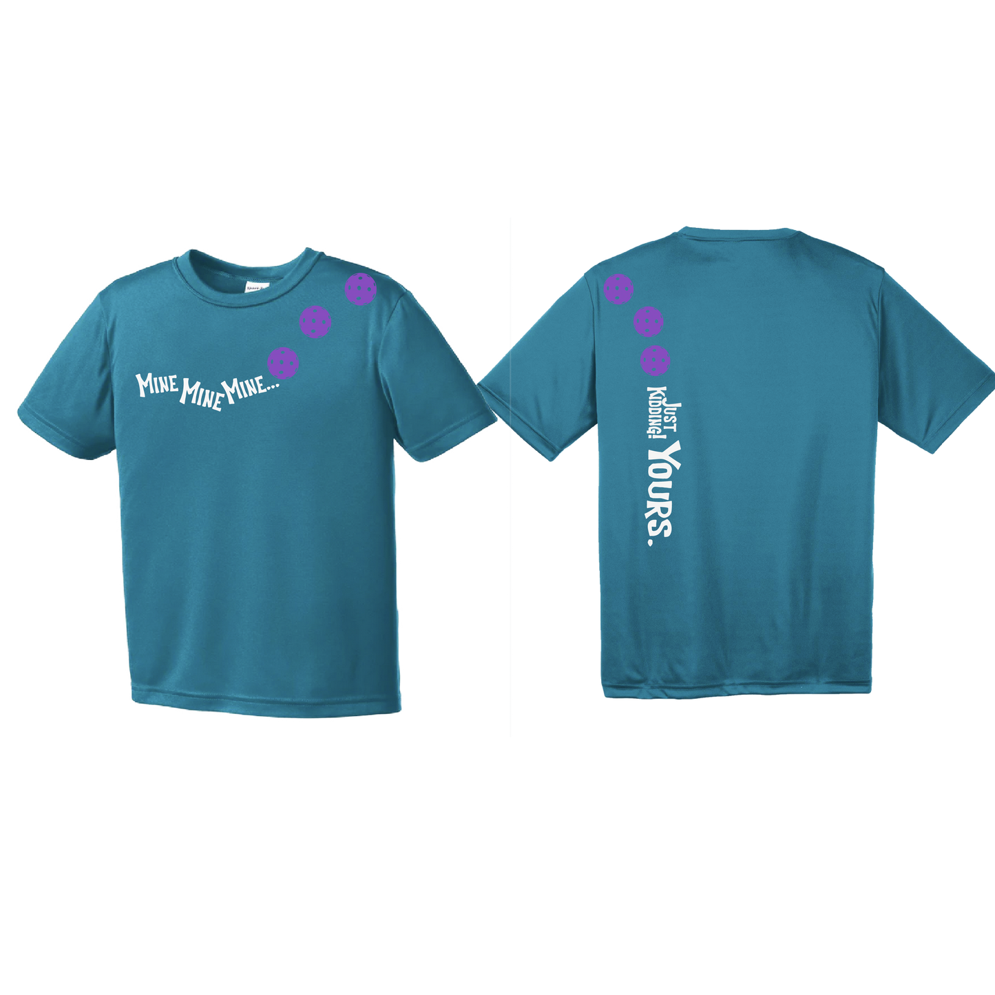 Mine JK Yours (Pickleballs Pink Purple Rainbow) | Youth Short Sleeve Pickleball Shirts | 100% Polyester