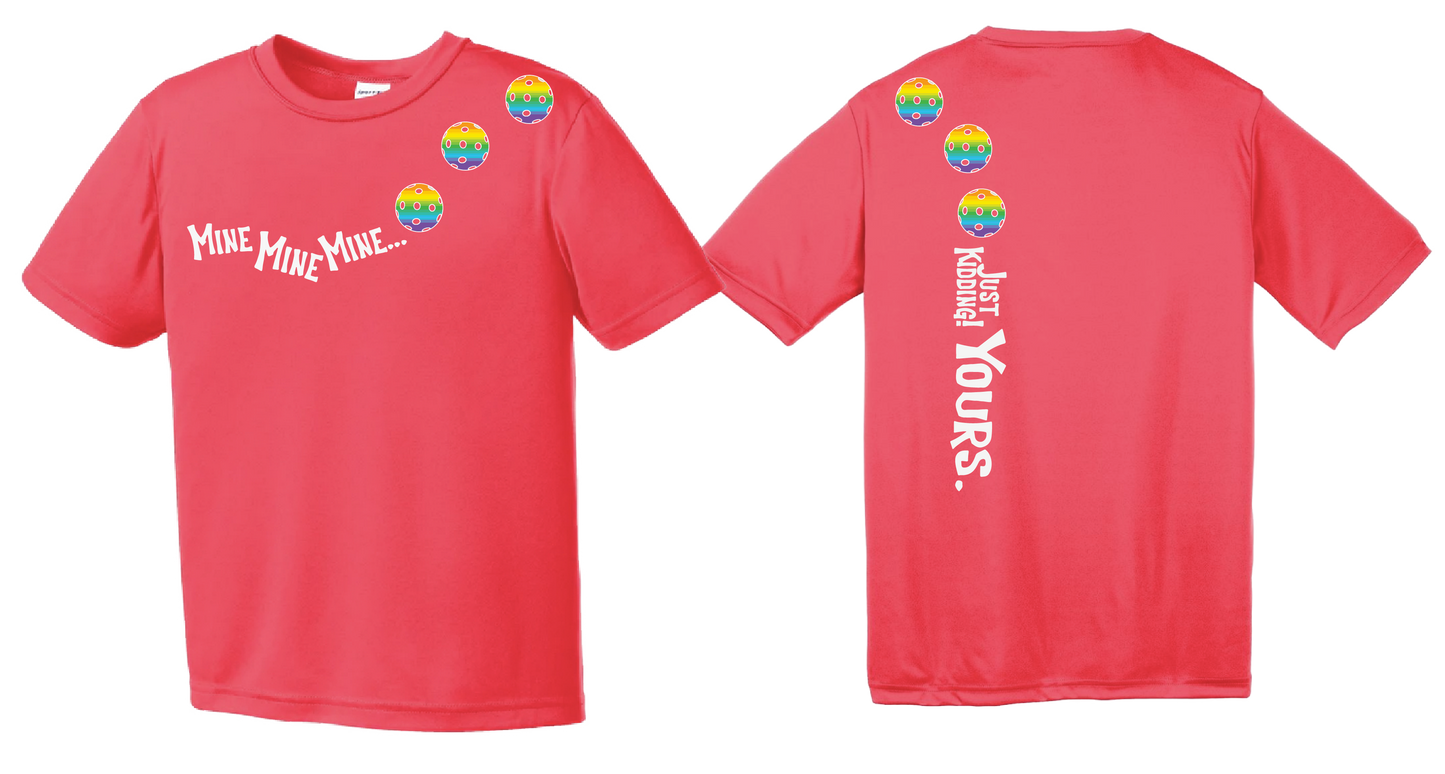 Mine JK Yours (Pickleballs Pink Purple Rainbow) | Youth Short Sleeve Pickleball Shirts | 100% Polyester