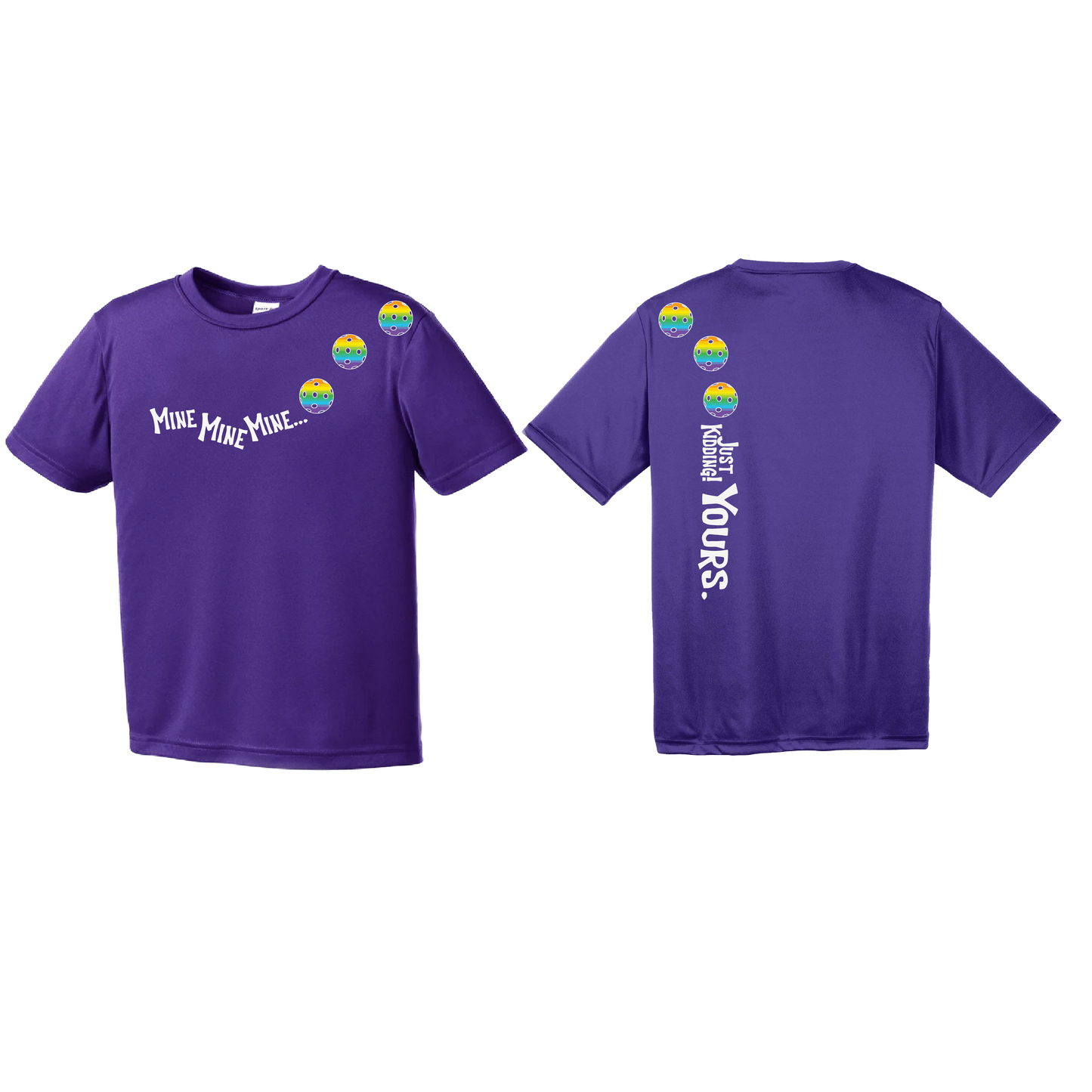 Mine JK Yours (Pickleballs Pink Purple Rainbow) | Youth Short Sleeve Pickleball Shirts | 100% Polyester