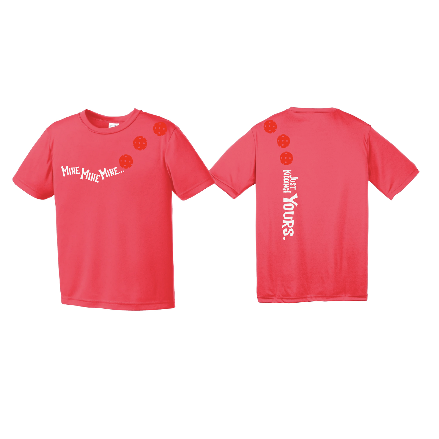 Mine JK Yours (Pickleballs Red White Yellow) | Youth Short Sleeve Pickleball Shirts | 100% Polyester