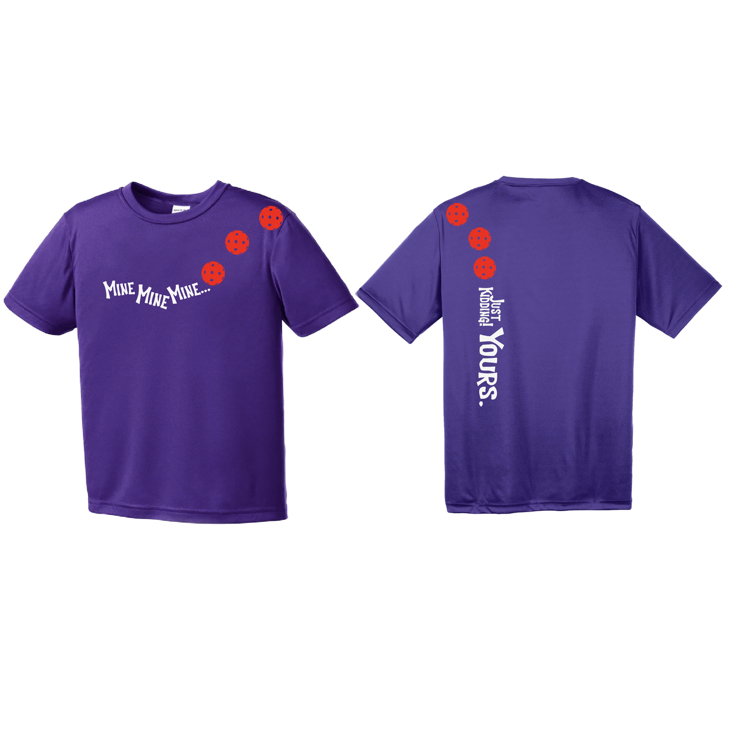 Mine JK Yours (Pickleballs Red White Yellow) | Youth Short Sleeve Pickleball Shirts | 100% Polyester