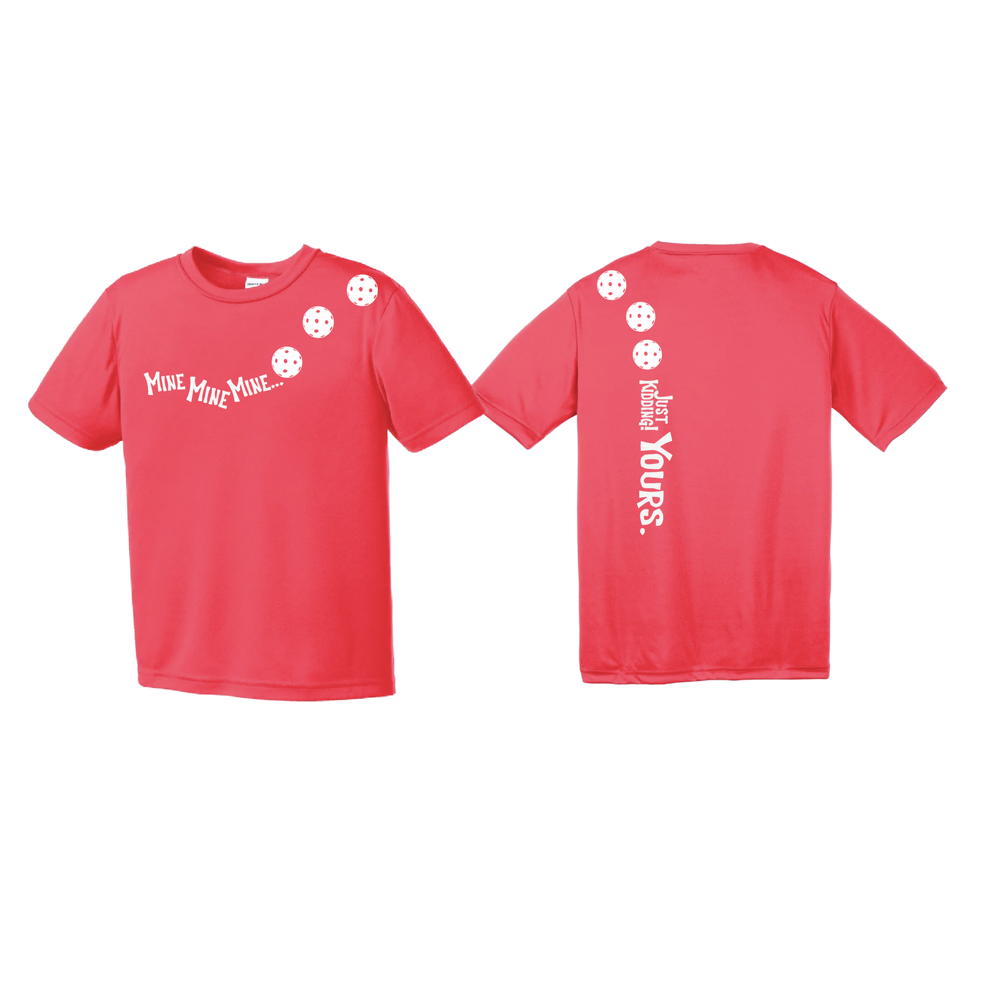 Mine JK Yours (Pickleballs Red White Yellow) | Youth Short Sleeve Pickleball Shirts | 100% Polyester