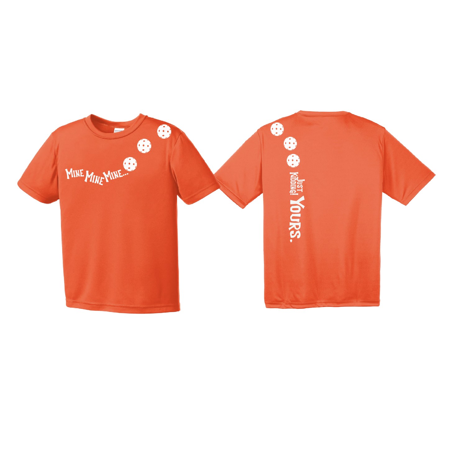 Mine JK Yours (Pickleballs Red White Yellow) | Youth Short Sleeve Pickleball Shirts | 100% Polyester