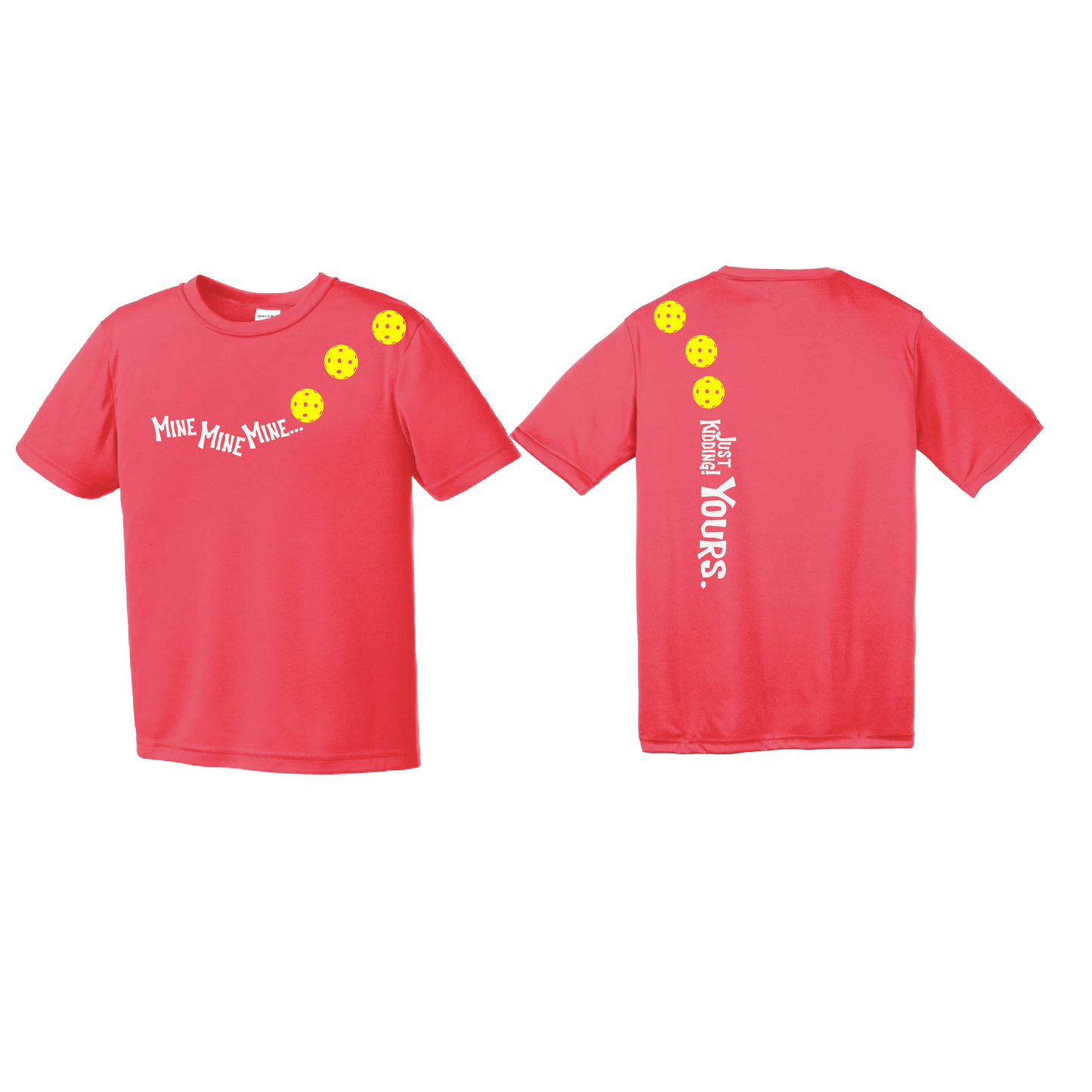 Mine JK Yours (Pickleballs Red White Yellow) | Youth Short Sleeve Pickleball Shirts | 100% Polyester