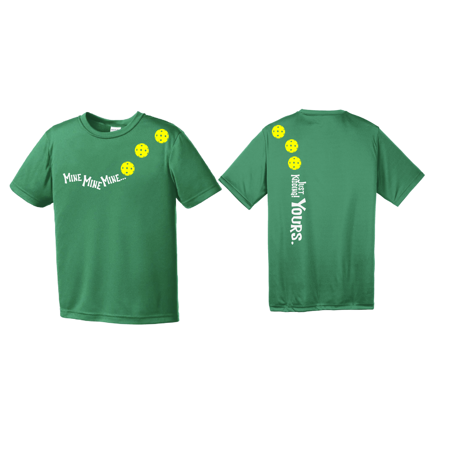 Mine JK Yours (Pickleballs Red White Yellow) | Youth Short Sleeve Pickleball Shirts | 100% Polyester