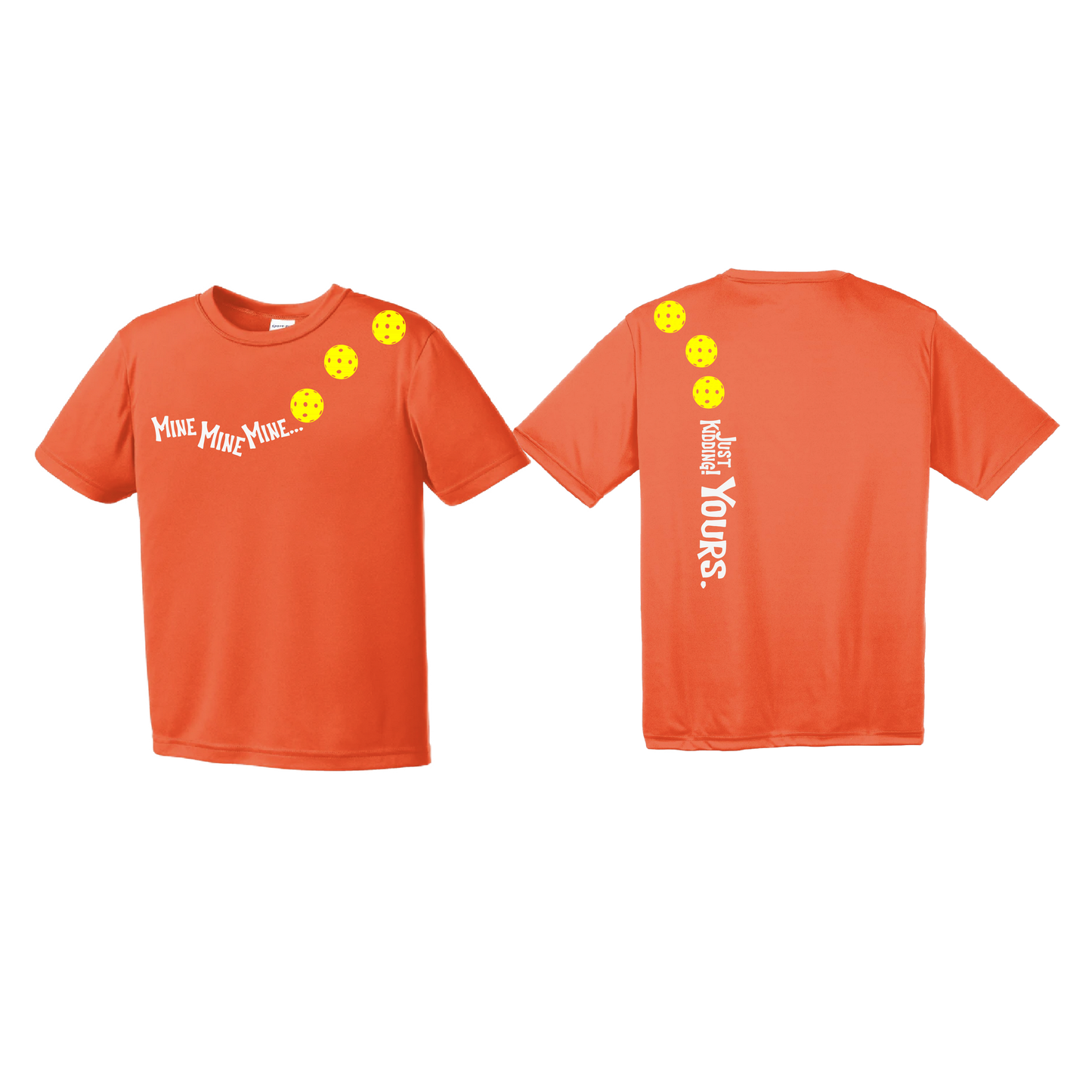 Mine JK Yours (Pickleballs Red White Yellow) | Youth Short Sleeve Pickleball Shirts | 100% Polyester