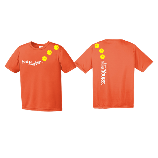 Mine JK Yours (Pickleballs Red White Yellow) | Youth Short Sleeve Pickleball Shirts | 100% Polyester