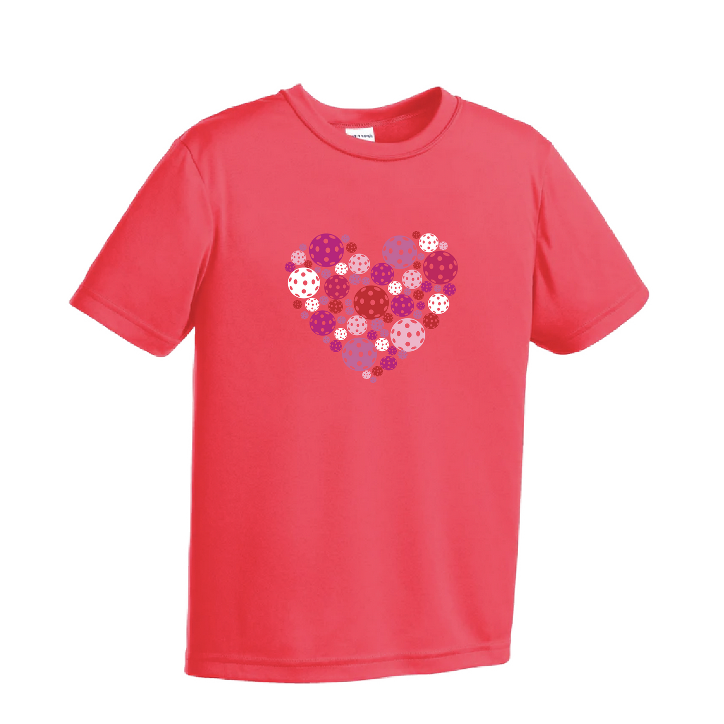 Pickleball Heart | Youth Short Sleeve Athletic Pickleball Shirt | 100% Polyester