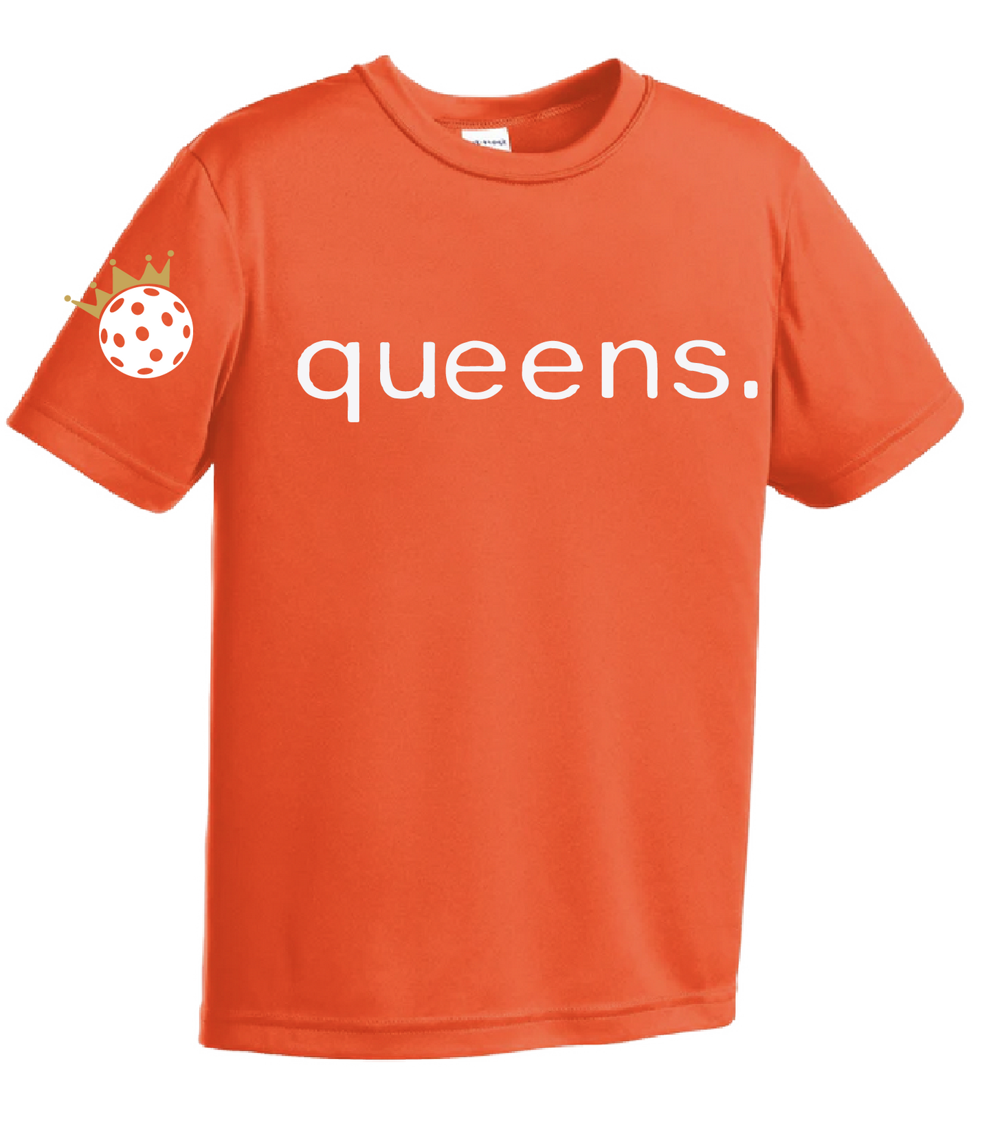 Youth-size Short Sleeve shirts feature Pickleball Queen and Crown Design motifs. Lightweight and breathable, these moisture-wicking shirts are designed for athletic performance and utilize PosiCharge technology to keep colors vibrant and logos from fading. Wearers will appreciate the comfort of the removable tags and set-in sleeves. A reliable, stylish choice for pickleball enthusiasts of all ages.
