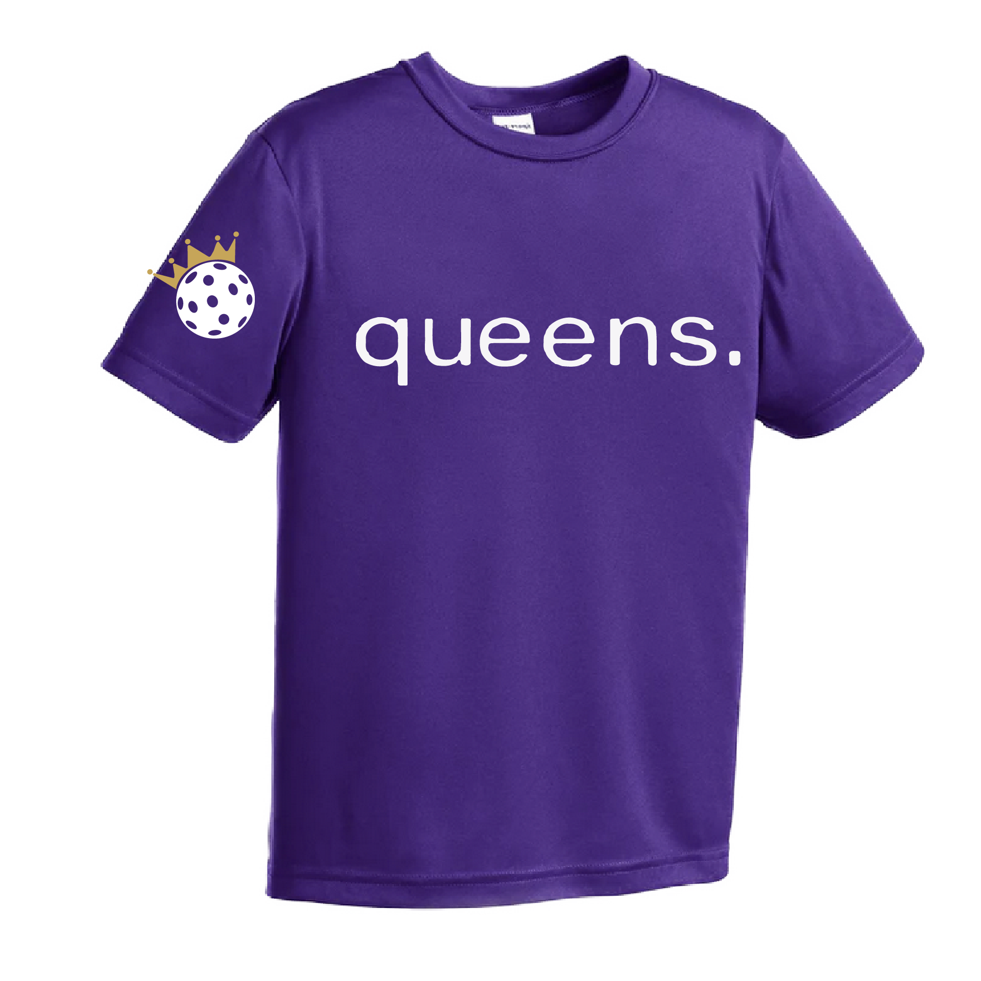 Youth-size Short Sleeve shirts feature Pickleball Queen and Crown Design motifs. Lightweight and breathable, these moisture-wicking shirts are designed for athletic performance and utilize PosiCharge technology to keep colors vibrant and logos from fading. Wearers will appreciate the comfort of the removable tags and set-in sleeves. A reliable, stylish choice for pickleball enthusiasts of all ages.