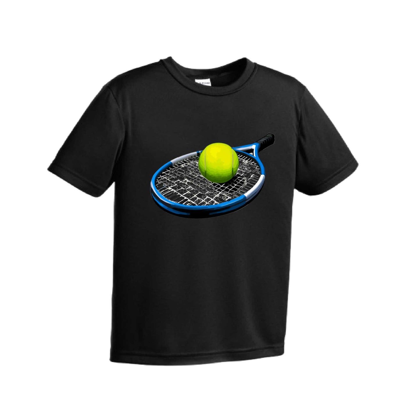 Tennis Racquet and Ball | Youth Short Sleeve Tennis Performance T-Shirts | 100% Polyester