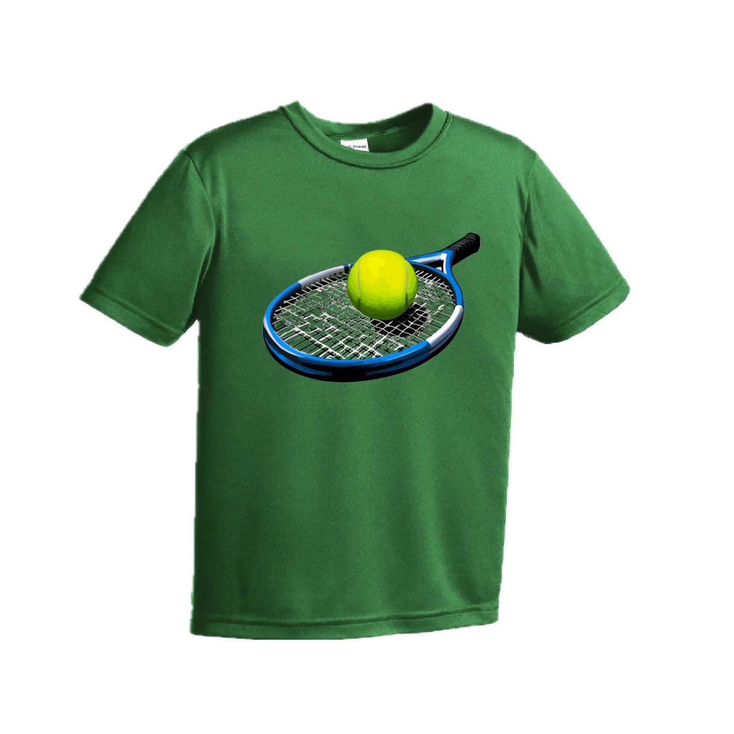 Tennis Racquet and Ball | Youth Short Sleeve Tennis Performance T-Shirts | 100% Polyester