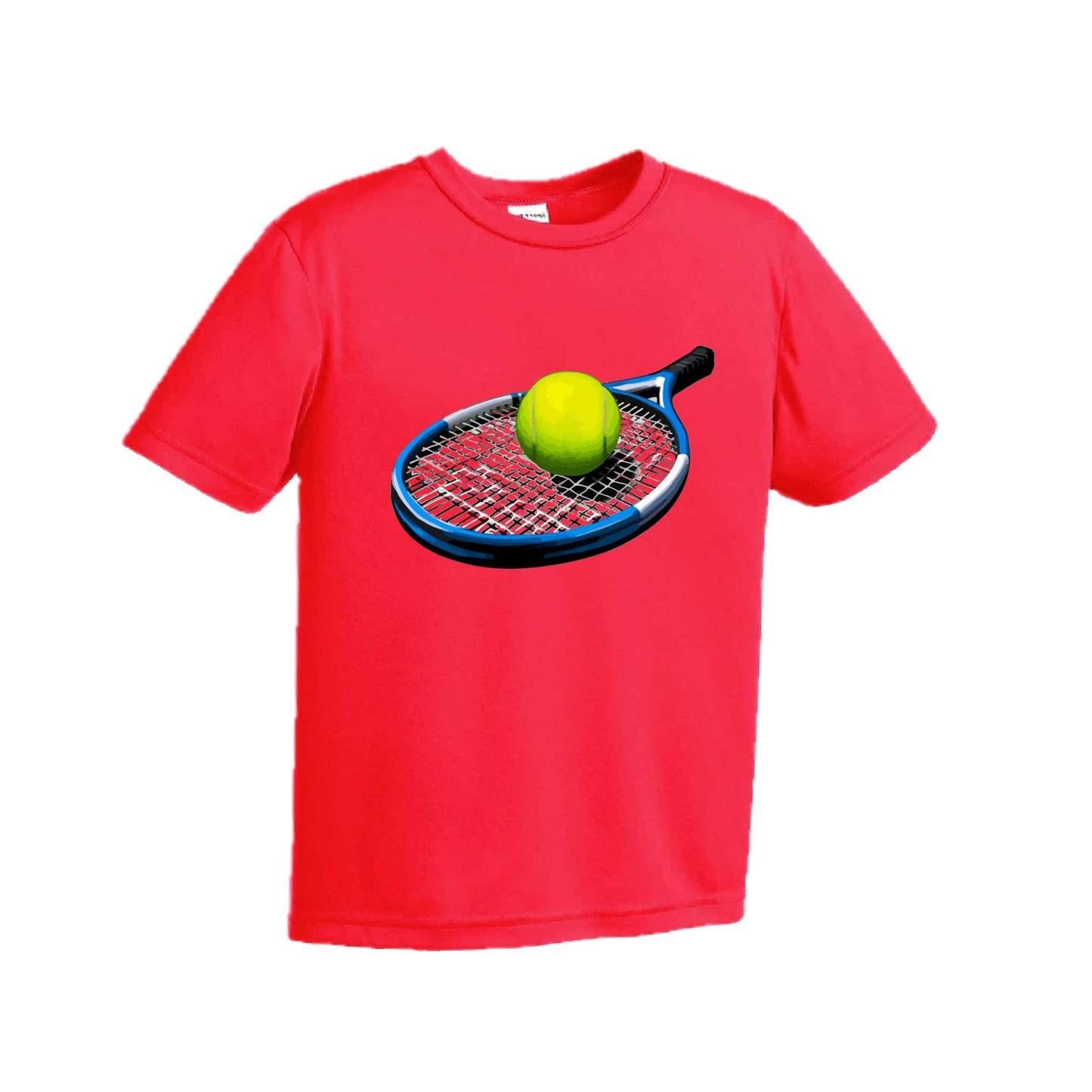 Tennis Racquet and Ball | Youth Short Sleeve Tennis Performance T-Shirts | 100% Polyester