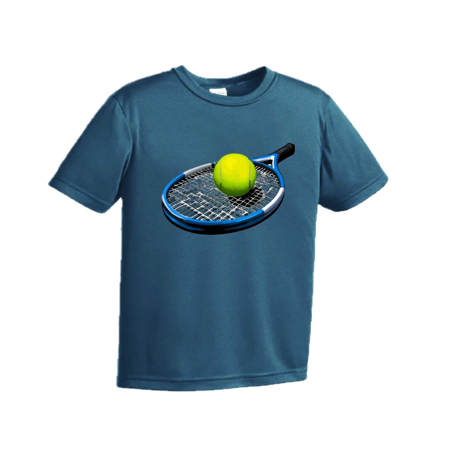 Tennis Racquet and Ball | Youth Short Sleeve Tennis Performance T-Shirts | 100% Polyester
