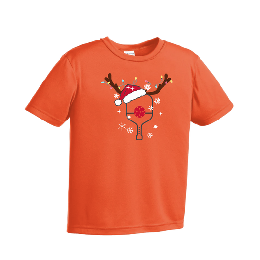 Reindeer Paddle | Youth Short Sleeve Pickleball Shirts | 100% Polyester