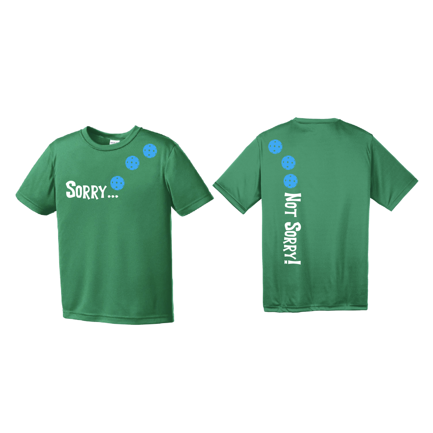 Sorry Not Sorry (Pickleballs Cyan Green Orange) | Youth Short Sleeve Pickleball Shirts | 100% Polyester