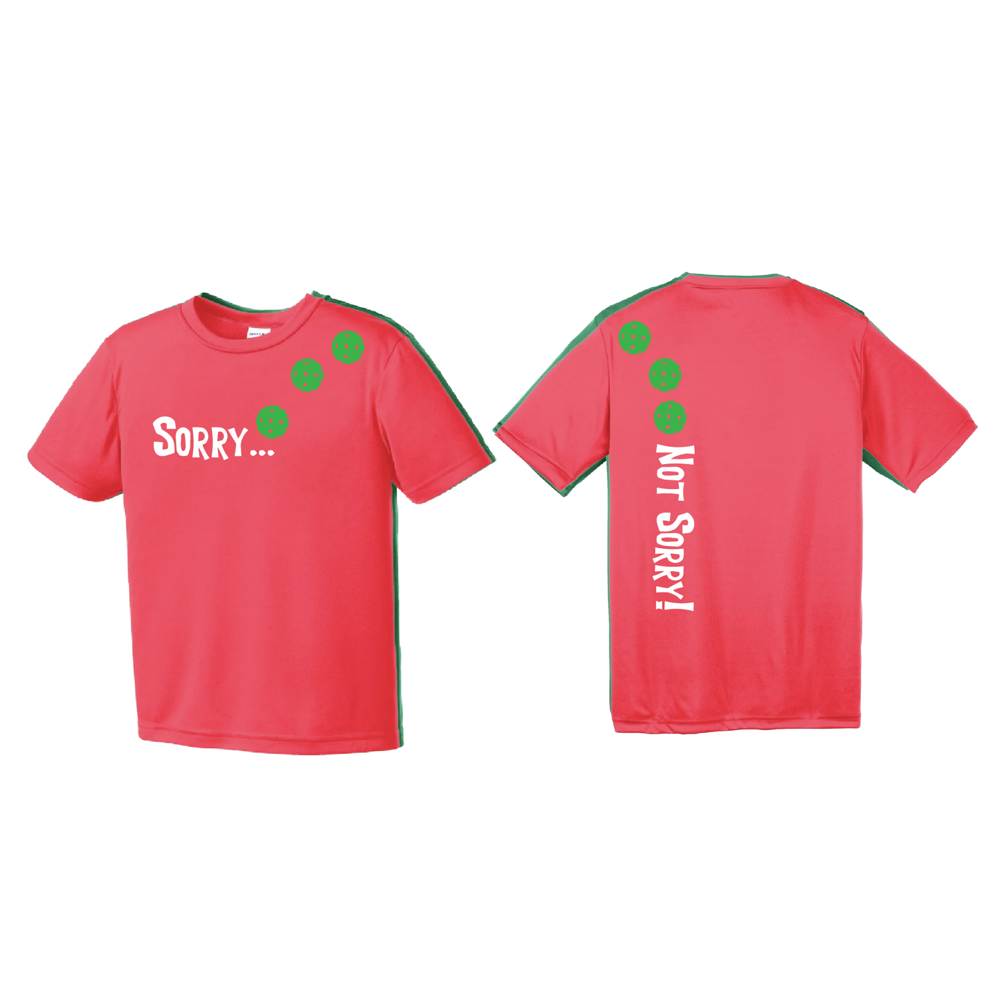 Sorry Not Sorry (Pickleballs Cyan Green Orange) | Youth Short Sleeve Pickleball Shirts | 100% Polyester