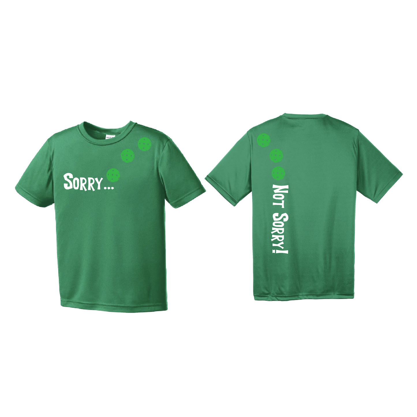 Sorry Not Sorry (Pickleballs Cyan Green Orange) | Youth Short Sleeve Pickleball Shirts | 100% Polyester