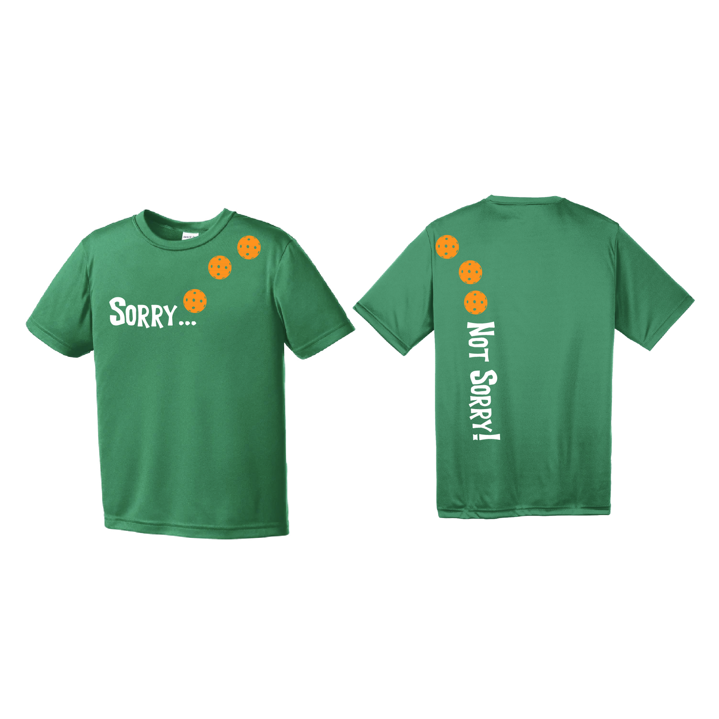 Sorry Not Sorry (Pickleballs Cyan Green Orange) | Youth Short Sleeve Pickleball Shirts | 100% Polyester