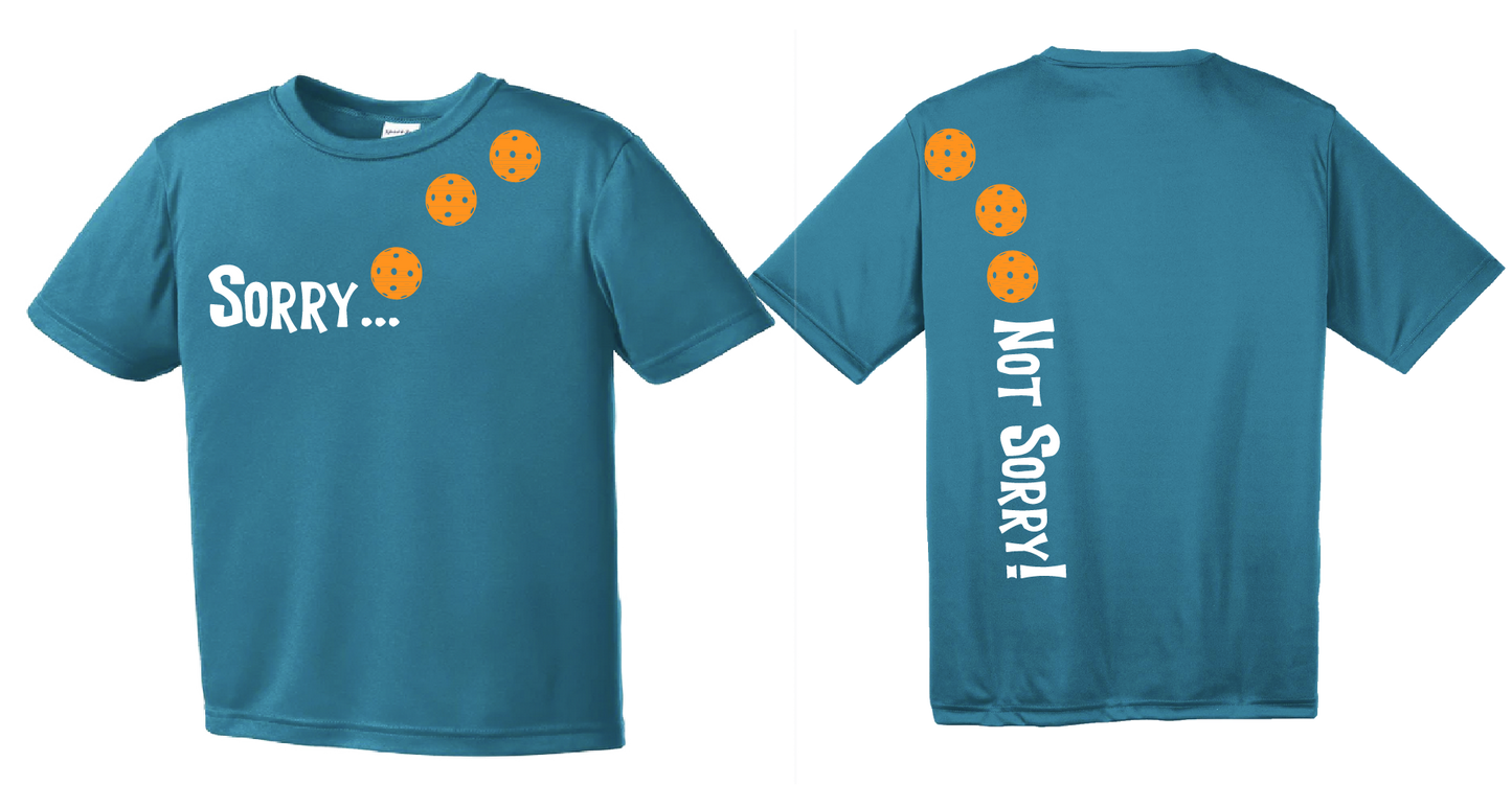 Sorry Not Sorry (Pickleballs Cyan Green Orange) | Youth Short Sleeve Pickleball Shirts | 100% Polyester