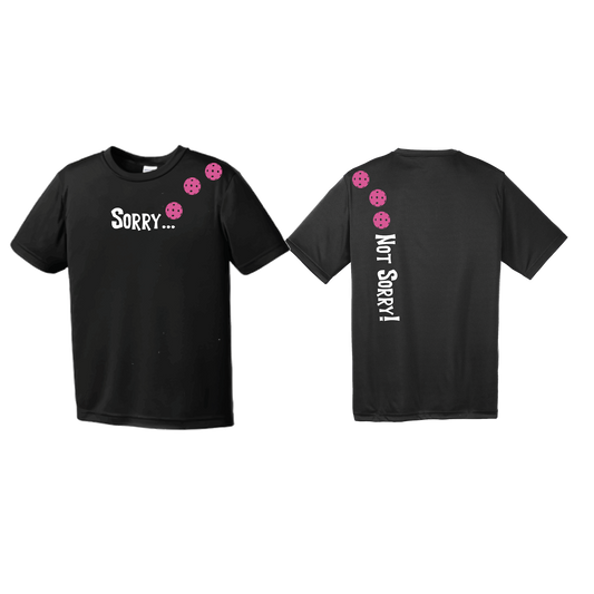 Sorry Not Sorry (Pickleball Colors Red Pink Purple) | Youth Short Sleeve Athletic Pickleball Shirt | 100% Polyester