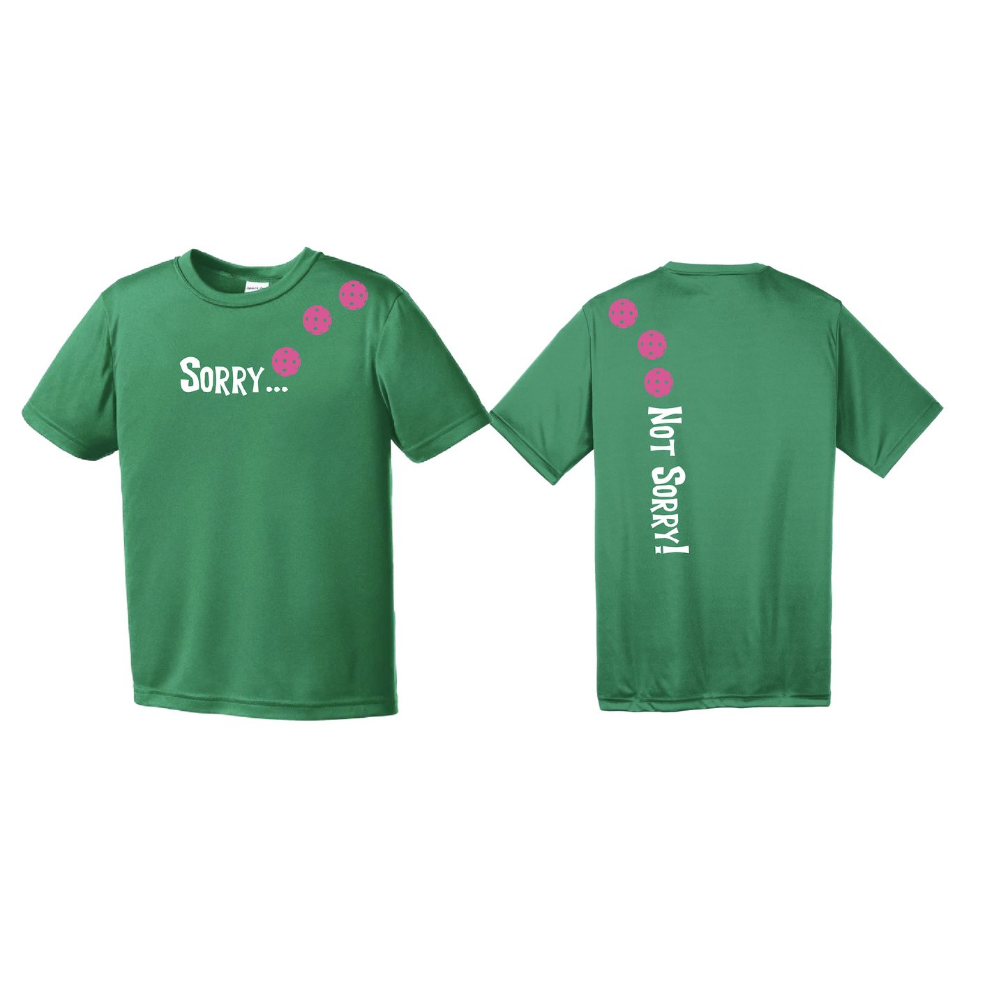 Sorry Not Sorry (Pickleball Colors Red Pink Purple) | Youth Short Sleeve Athletic Pickleball Shirt | 100% Polyester