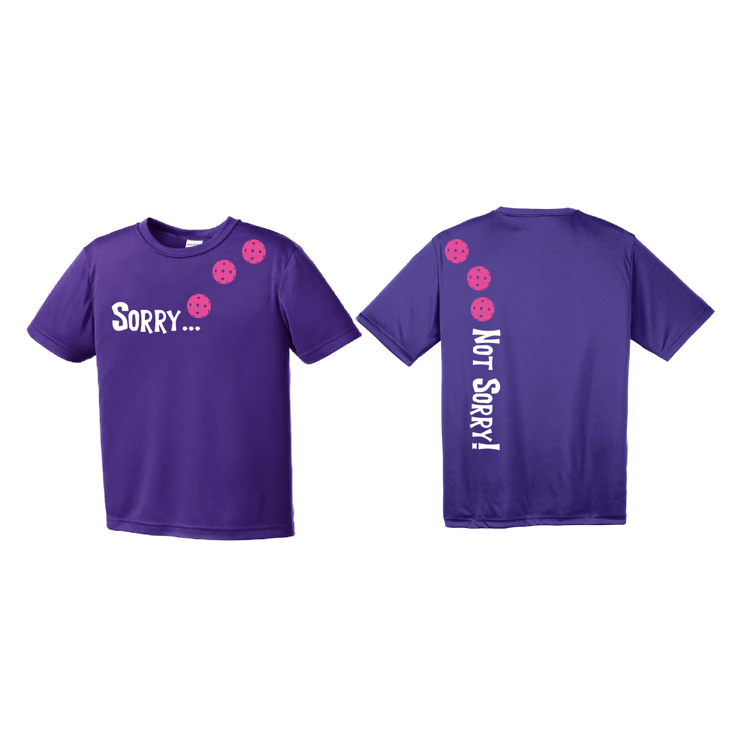 Sorry Not Sorry (Pickleballs Pink Purple Rainbow) | Youth Short Sleeve Pickleball Shirts | 100% Polyester