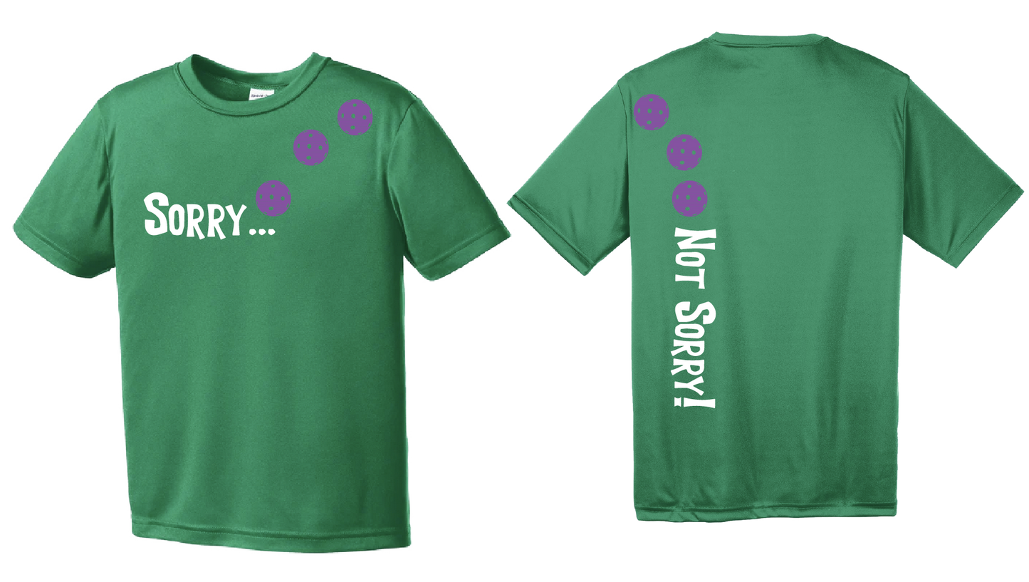 Sorry Not Sorry (Pickleballs Pink Purple Rainbow) | Youth Short Sleeve Pickleball Shirts | 100% Polyester