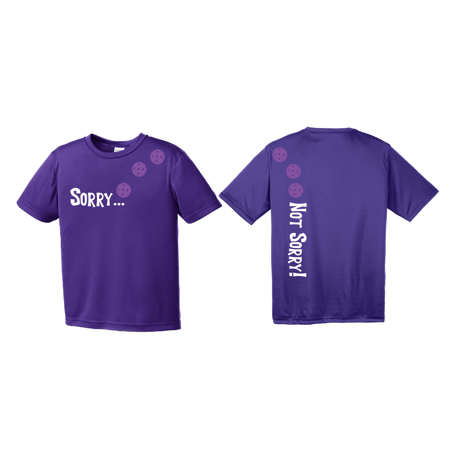 Sorry Not Sorry (Pickleballs Pink Purple Rainbow) | Youth Short Sleeve Pickleball Shirts | 100% Polyester