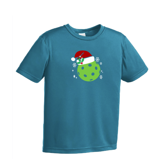 Santa Hat | Youth Short Sleeve Pickleball Shirts | 100% Polyester