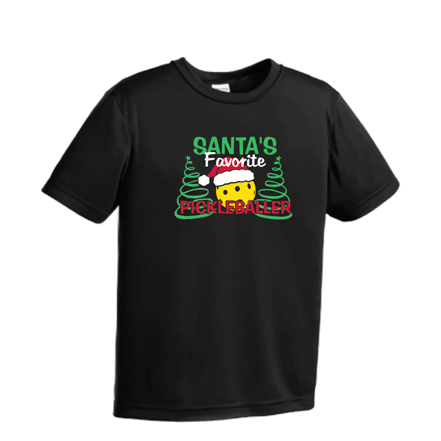 Santa's Favorite Pickleballer | Youth Short Sleeve Pickleball Shirts | 100% Polyester