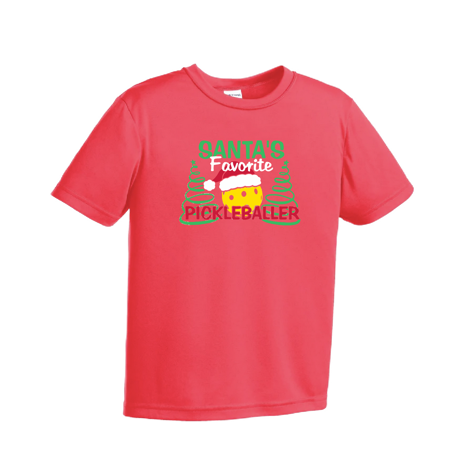 Santa's Favorite Pickleballer | Youth Short Sleeve Pickleball Shirts | 100% Polyester