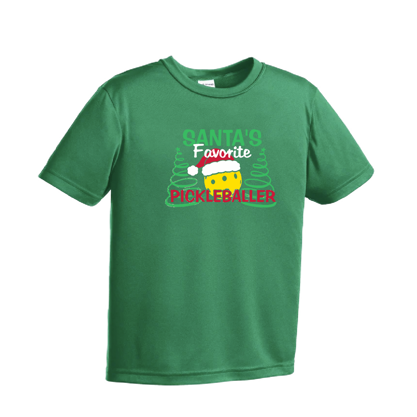 Santa's Favorite Pickleballer | Youth Short Sleeve Pickleball Shirts | 100% Polyester