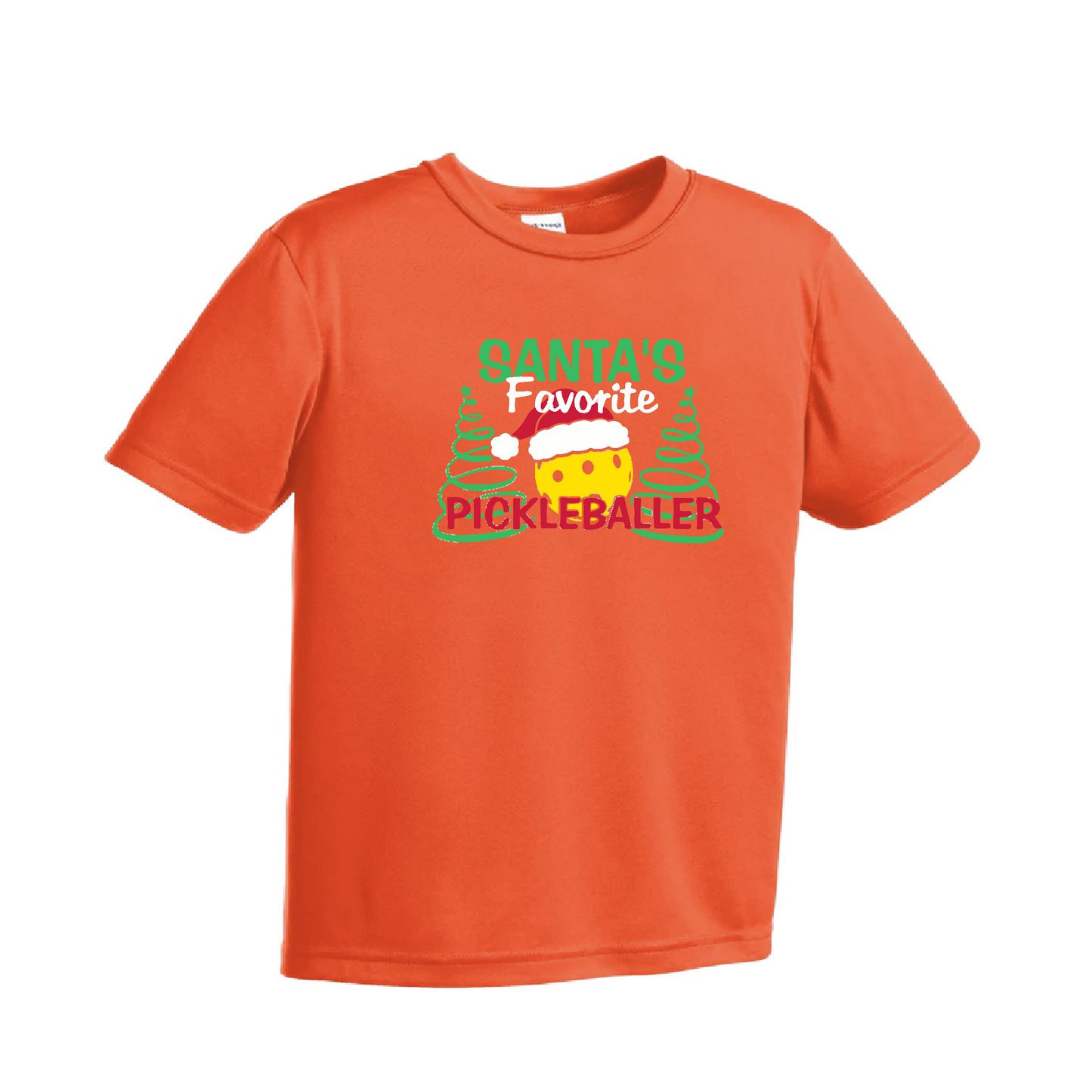 Santa's Favorite Pickleballer | Youth Short Sleeve Pickleball Shirts | 100% Polyester