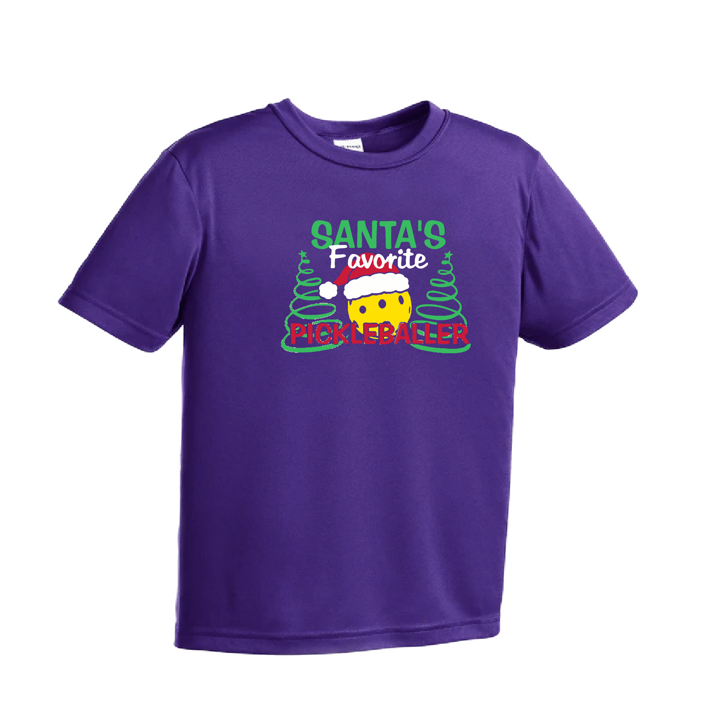 Santa's Favorite Pickleballer | Youth Short Sleeve Pickleball Shirts | 100% Polyester